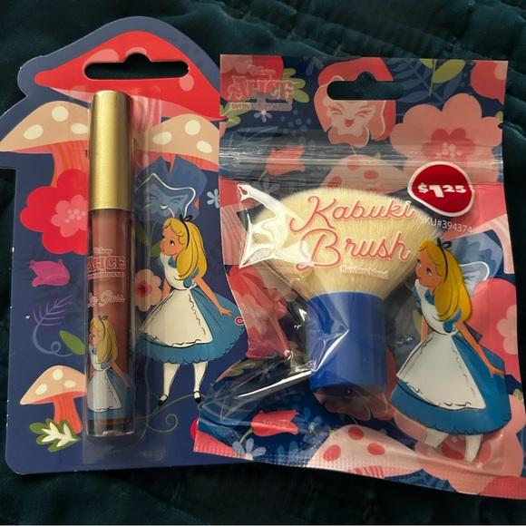 Disney Other - Disney Alice in Wonderland Lip Gloss & Makeup Sponge Duo - Blue, Navy, Orange